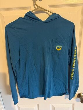 Vineyard Vines Bright Blue Hooded Pocket Long Sleeve Tee